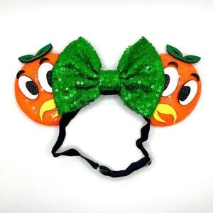 Orange Bird Glitter Sequin Minnie Mouse Ears - Adjustable Elastic Headband